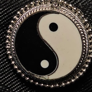 Enamel yin yang pendant necklace, leather chain - 16 inches