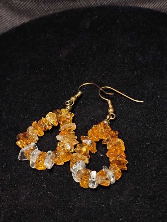 Citrine and clear quartz earrings, 1.5 inches - image 1