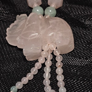 Rose quartz and aventurine elephant necklace, 14.5 inches
