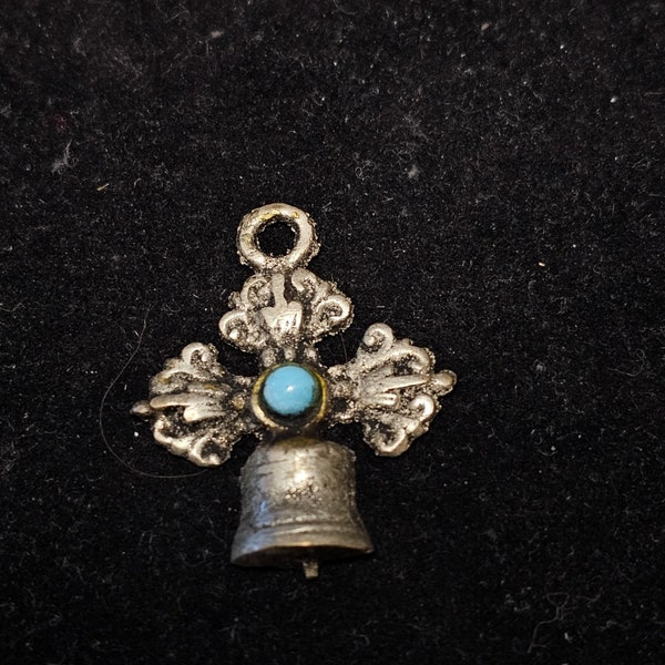 CLEARANCE Indian bell charm with turquoise colored stone, 1.5 in