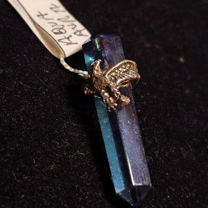 Aqua Aura bird pendant, sterling silver - approx 1.5 in