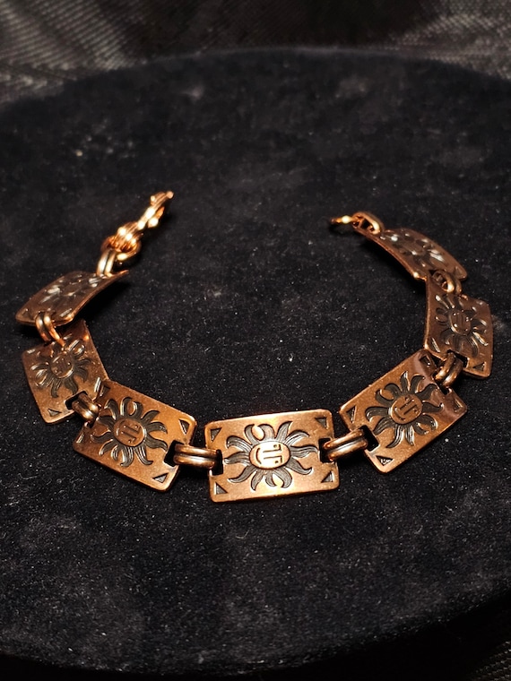 Solid Copper Sun Link Bracelet, Southwest Style - image 1