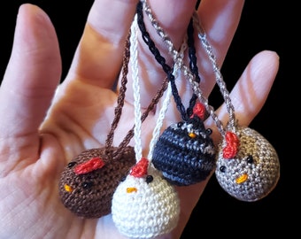Tiny Crochet Chicken | Micro Amigurumi | One (1) Pocket Chicken | With or Without Swivel Lobster Claw Keychain | Optional Ornament Hanger