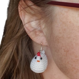 Crochet Chicken Earrings | One Pair [Two (2) Earrings] with 925 Sterling Silver Plated Hooks | Lightweight | Hypoallergenic