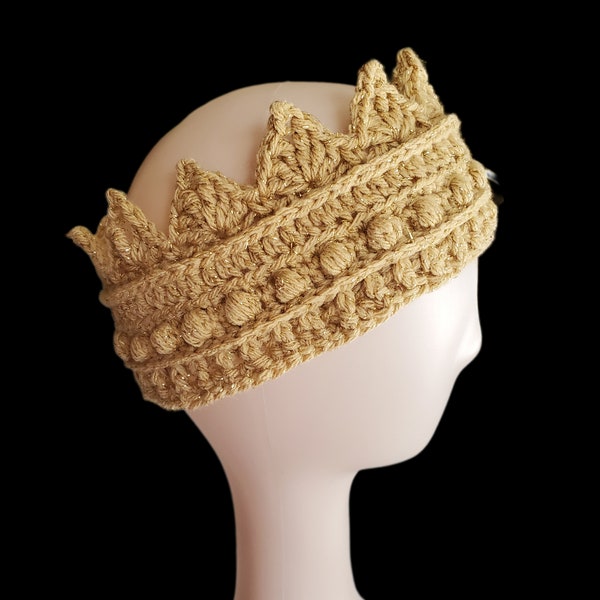 Crochet Crown Ear Warmer| Unique Princess Prince King Queen Winter Hat | Optional Acrylic Jewels