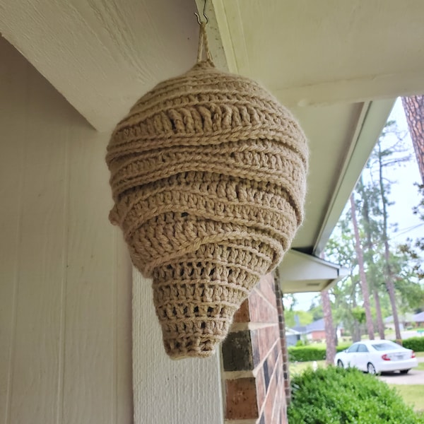 Crochet Wasp Nest Decoy | Large False Hornet Nest to Possibly Deter Real Wasps | Realistic