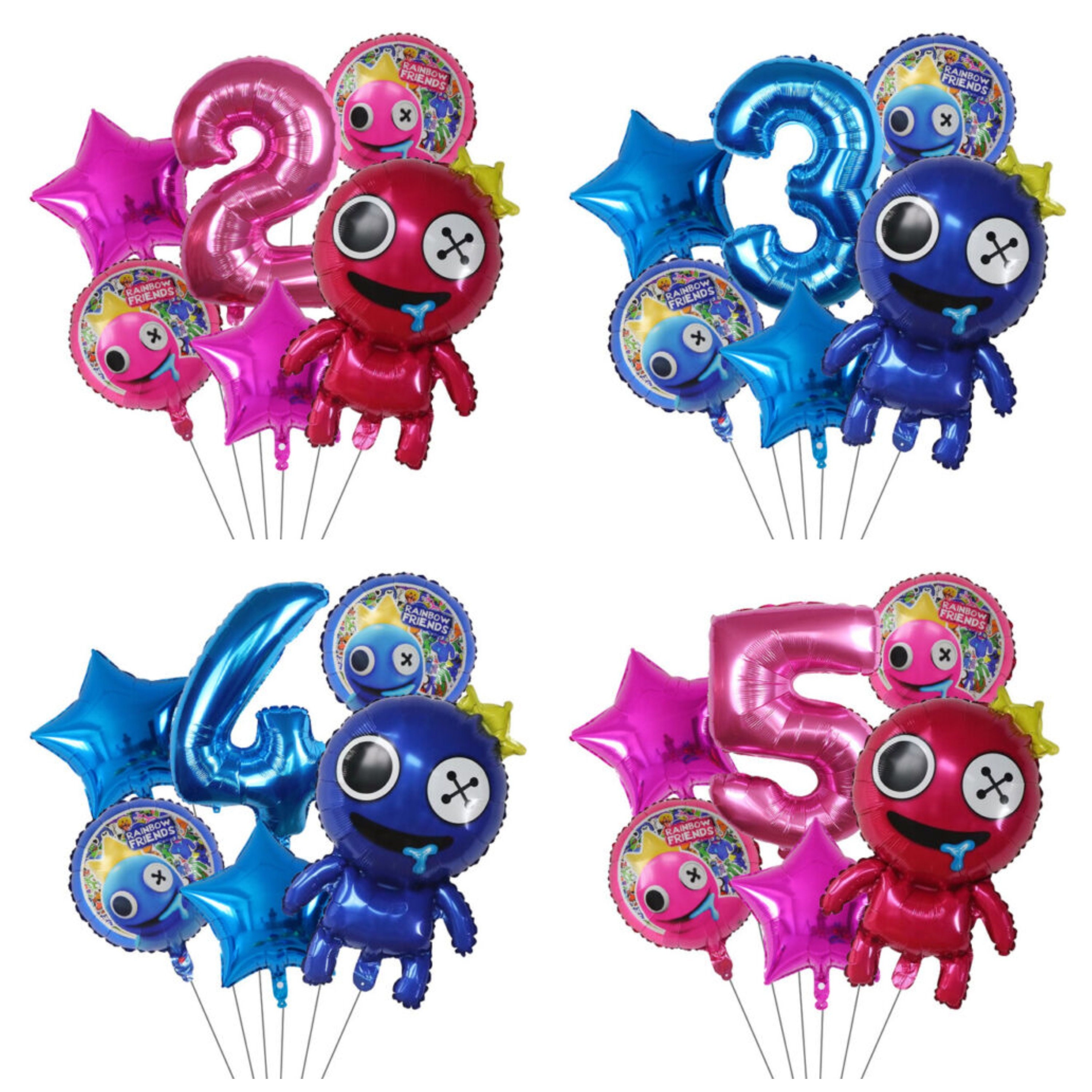 6pcs Rainbow Friends Kids Party Helium Number Foil Balloon. 