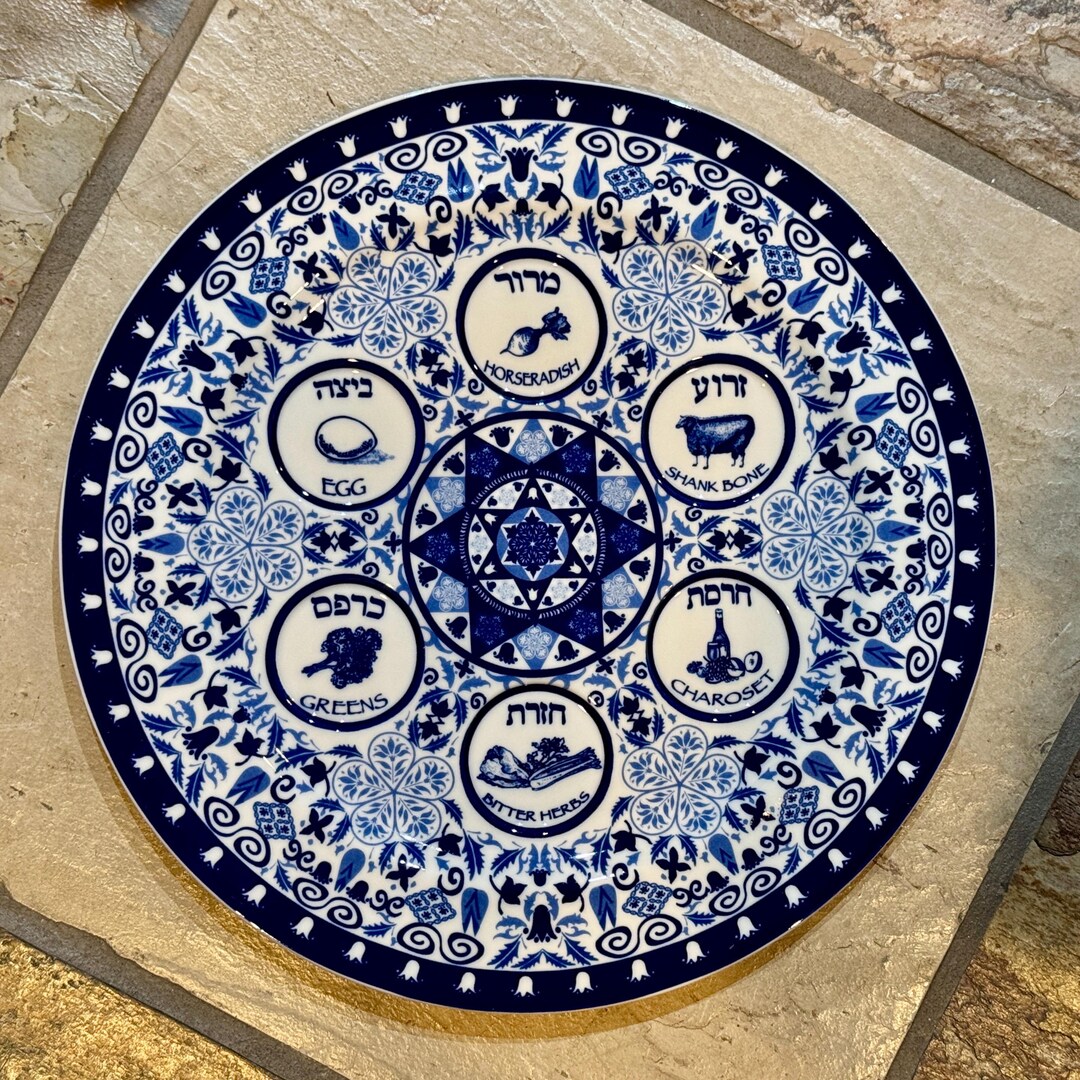 Vintage Floral Seder Plate Blue and White 13.5 Inch, Passover Pesach ...