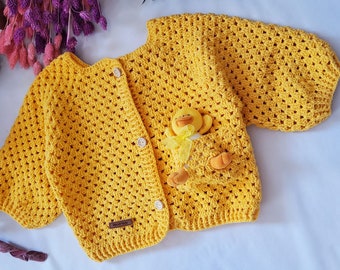 Cardigan cardigan with duck, children's cardigan, cardigan, boy cardigan, girl cardigan, gift idea, birthday, baptism, crop, handmade