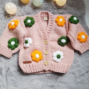 Cardigan with flowers for baby girls is for 1 year old, cardigan, handmade, gift cardigan, birthday