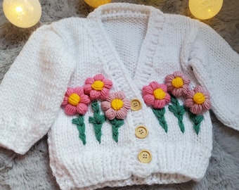 Kinder Blumen Strickjacke,Baby Schower, Neugeborene Strickjacke für Mädchen,Geschenk für Taufe,Geburtstag,Handmade Strickjacke