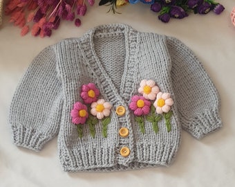 Cardigan Strickjacke,Strick,Strickjacke mit blumen,Crop,Mädchen Strickjacke,Kinder Strickjacke,Geburtstag,Taufe