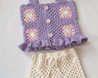 Short et haut tricotés pour filles, cardigan, short cardigan pour filles, short d'été, ensemble d'été, ensemble 2 pièces pour enfants