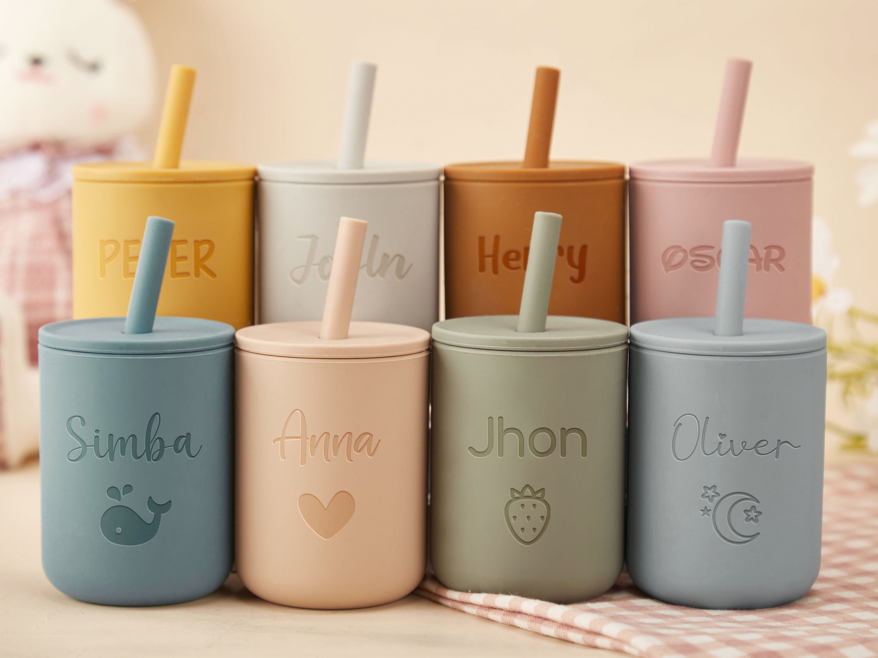 Custom Name Silicone Sippy Cup With Straw for Baby 6 Months, No Spill,  Personalized Engraved Toddler Training Cup 7oz 