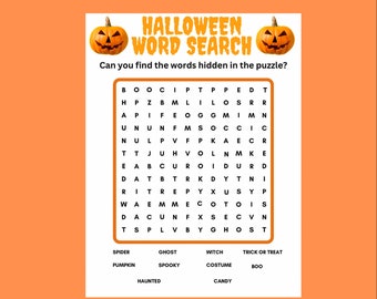 Halloween word search, Printable Halloween activity, Kids Halloween word search, word find for kids, Word search with answer key