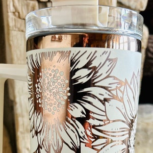 Copper Mirror/Cream Engraved Sunflowers 40oz Tumbler