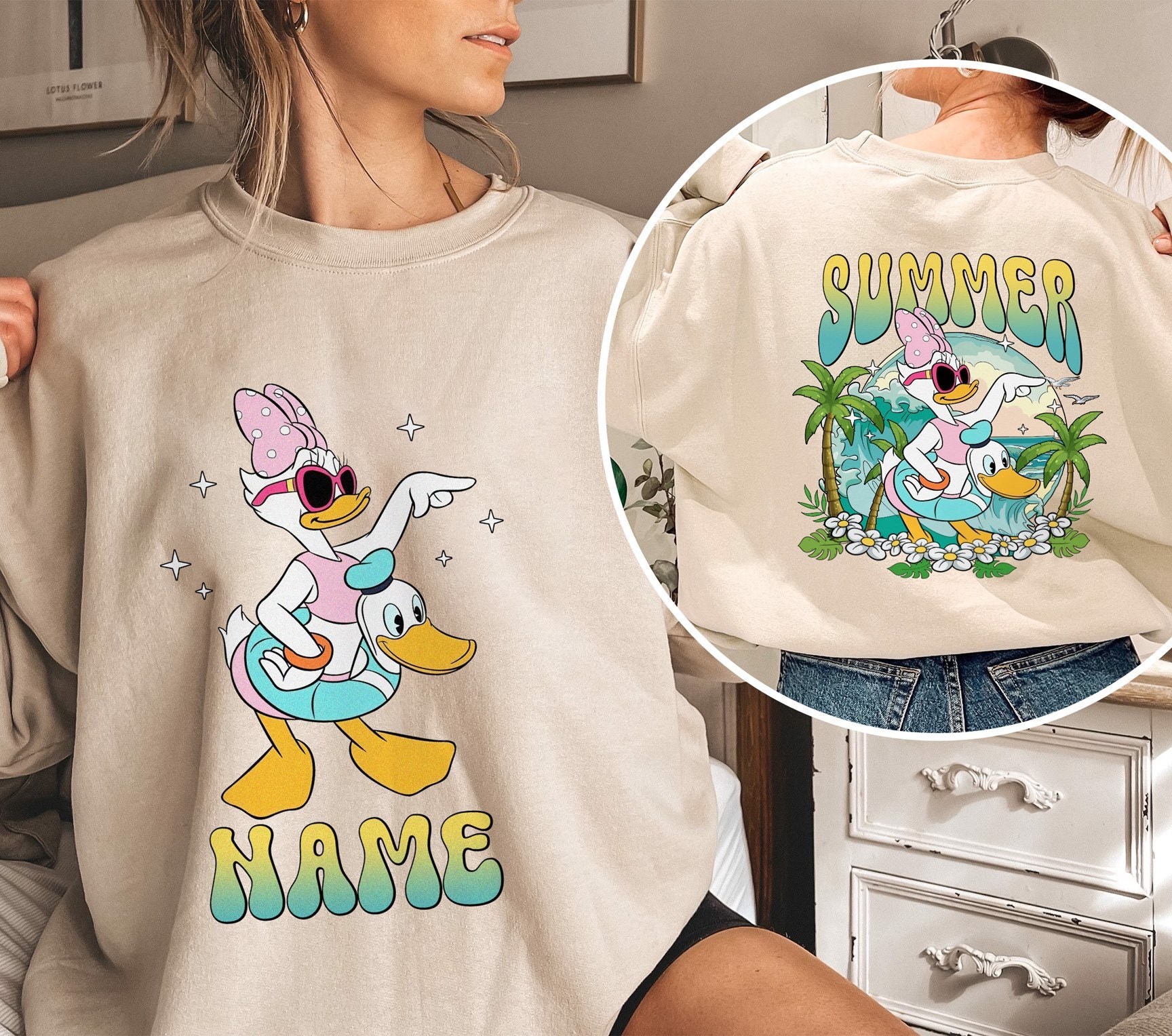 Discover Customized Daisy Duck Summer Vacation Double Sided Sweatshirt, Disneyworld Donald Beach