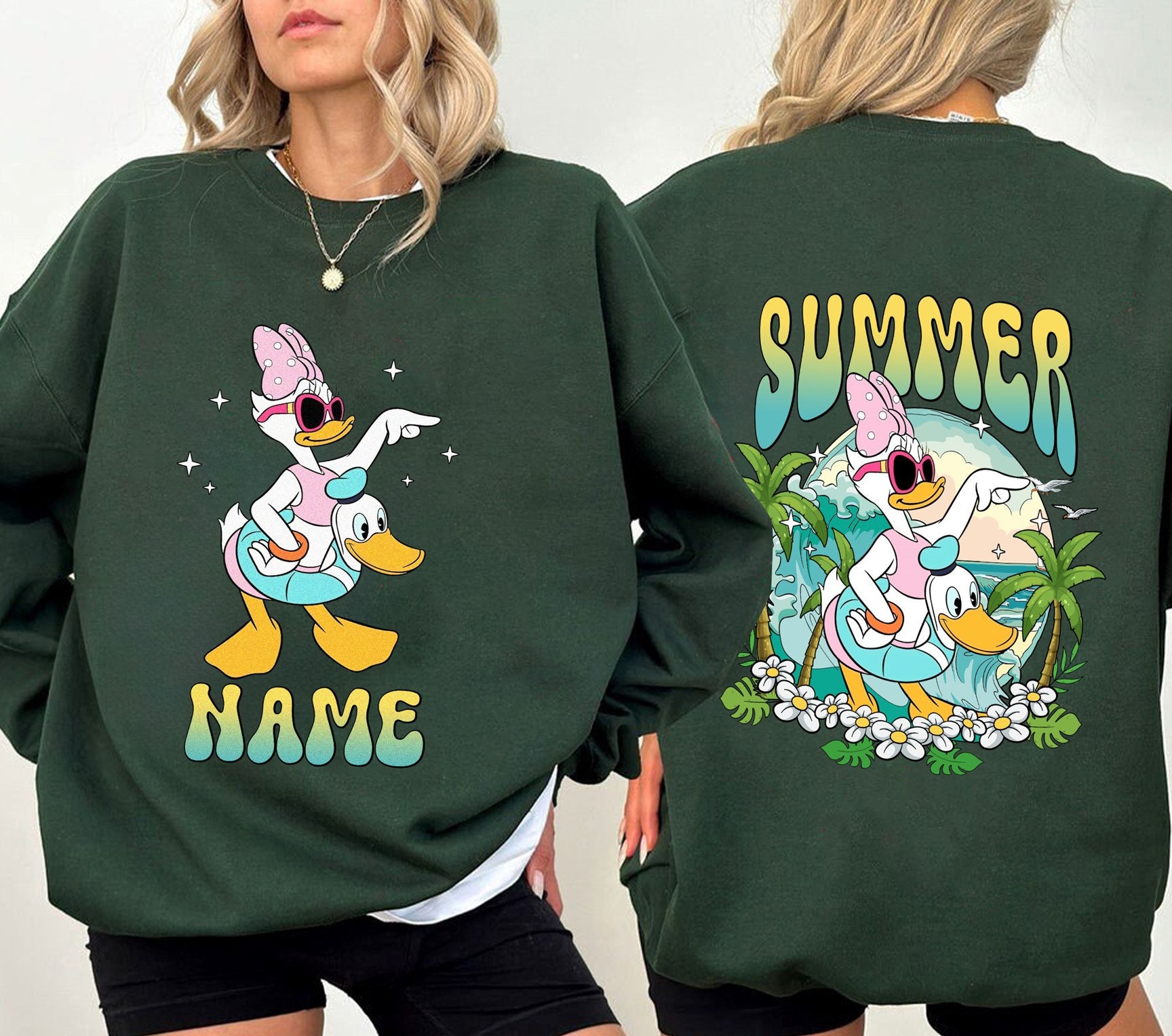 Discover Customized Daisy Duck Summer Vacation Double Sided Sweatshirt, Disneyworld Donald Beach