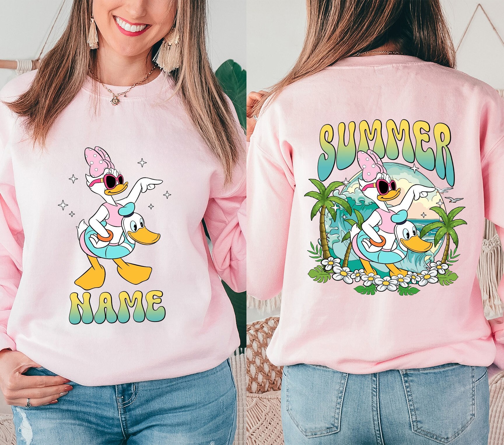 Discover Customized Daisy Duck Summer Vacation Double Sided Sweatshirt, Disneyworld Donald Beach