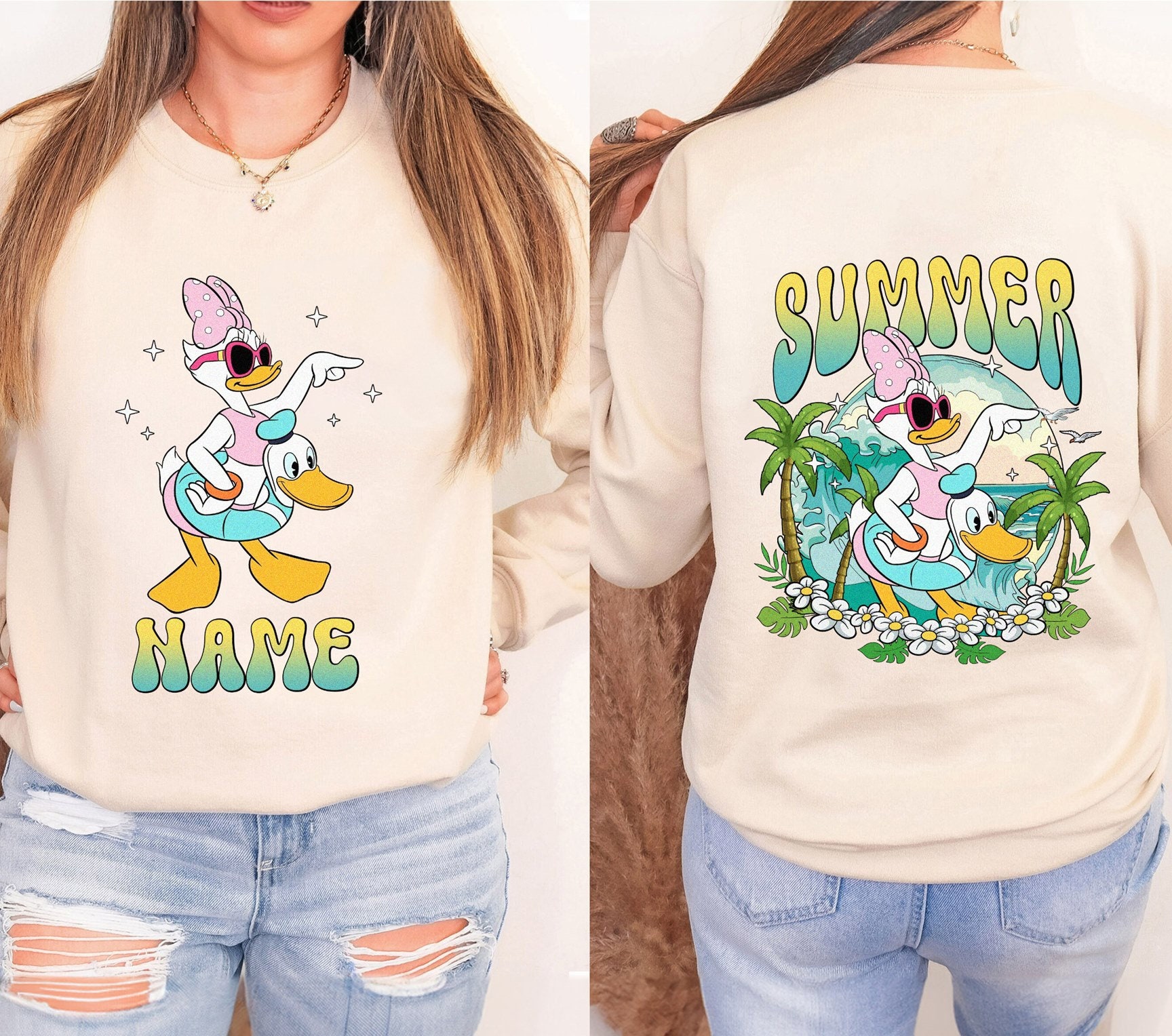 Discover Customized Daisy Duck Summer Vacation Double Sided Sweatshirt, Disneyworld Donald Beach