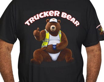 T-Shirt Trucker Bear graphic tee | Bear wearing vest and White Briefs illustration