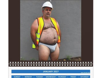 2027 Wall Calendar Chubby Construction Workers Beefcake: Illustrated Beefy Hunks in Briefs Bears GIFT!