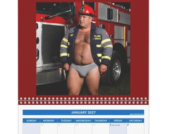 2027 Wall Calendar Chubby Firefighter Hunks Beefcake  – Mature Men Bears GIFT!