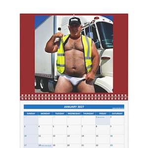 Calendrier de camionneur 2027 Chubby Hairy men in slips Gâteau de boeuf gros hommes calendriers beau cadeau de bureau
