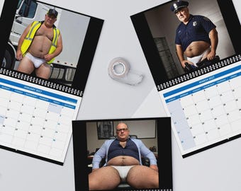 2027 Wall Calendar Playful Chubby Hairy Workmen in Briefs Pinup Hunks  GIFT!