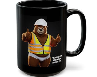 Coffee Mug Construction Worker Bear | Black Ceramic Mug