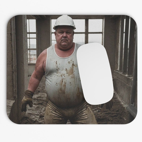 Chubby Man Construction Worker Hunk Mouse Pad Gay Fat Guy (Rectangle)