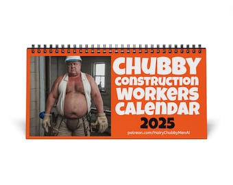 Chubby Costruction Workers Desktop Calendar (2025 grid)