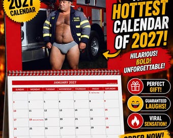 2027 Wall Calendar – Chubby Firefighter Hunks in Briefs – Beefcake Bears – Funny Gift for Him – Mature Hairy Men Pinup Calendar
