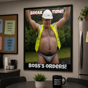 Hunk Poster Hairy Chubby Bear Construction Worker in Briefs Man | Gay Rolled Poster