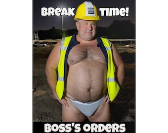 Rolled Poster Hairy Chubby Construction Worker in Briefs Poster