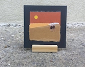 Arte de collage contemporáneo, obra única original, hecho a mano, minimalista, con soporte de madera