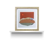 Arte de collage contemporáneo, obra única original, hecho a mano, minimalista, chica bañista en puerto de San Sebastián