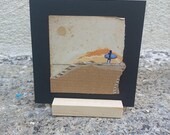 Arte de collage contemporáneo, obra única original, hecho a mano, minimalista, con soporte de madera