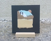 Arte de collage contemporáneo, obra única original, hecho a mano, minimalista, con soporte de madera