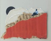 Arte de collage contemporáneo, obra única y original, hecho a mano, minimalista, hombre al anochecer - SOLEDAD