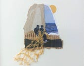 Arte de collage contemporáneo, obra única y original, hecho a mano, minimalista, marineros hablan mientras cosen una red para pescar FISHMEN