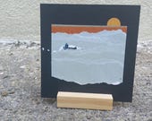 Arte de collage contemporáneo, obra única original, hecho a mano, minimalista, con soporte de madera