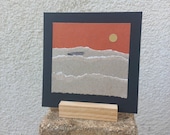 Arte de collage contemporáneo, obra única original, hecho a mano, minimalista, con soporte de madera