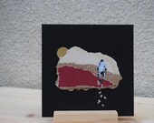 Arte de collage contemporáneo, obra única original, hecho a mano, minimalista, con soporte de madera