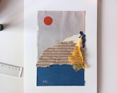 Collage original, lámina hecha a mano - NIÑO PESCADOR