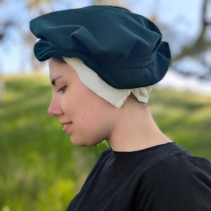 Wool Tudor Cap, Elizabethan Hat with Linen Lining for Costume and Reenactment