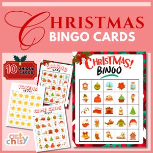 Cartões de Bingo de Natal Jogo de Bingo de Férias para Imprimir para Crianças Cartões de Bingo para a Família Jogo de Bingo de Festa de Natal