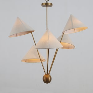 Italian Style Five Linen Shades Brass Sputnik Chandelier Ceiling Light Fixture