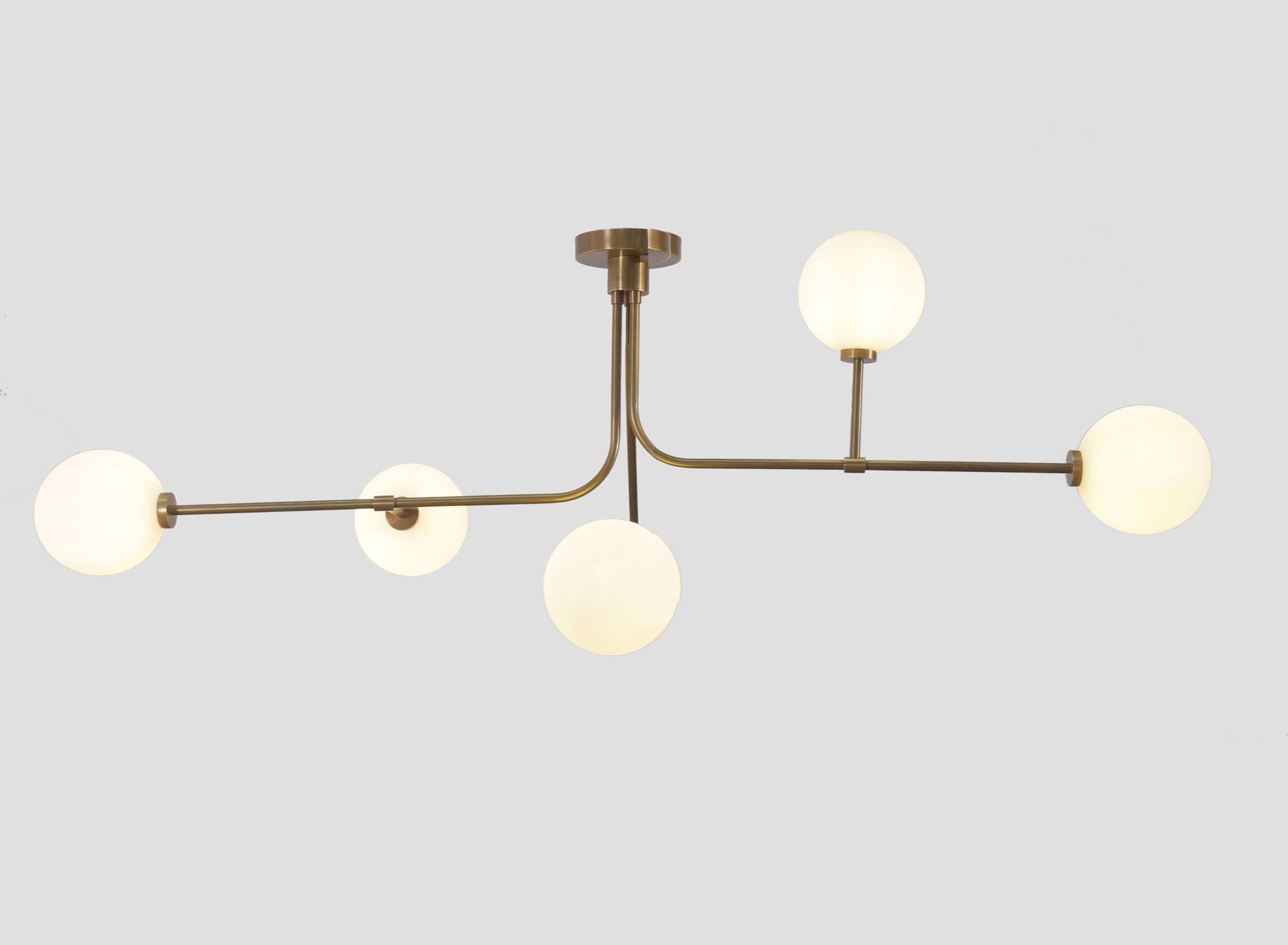 Five Globe Light Stilnovo Style Linear Brass Sputnik Chandelier Sputnik ...