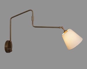 Stilnovo Style Single Light Linen Shade Articulated Sconce Mid-Century Modern Brass Wall Lamp